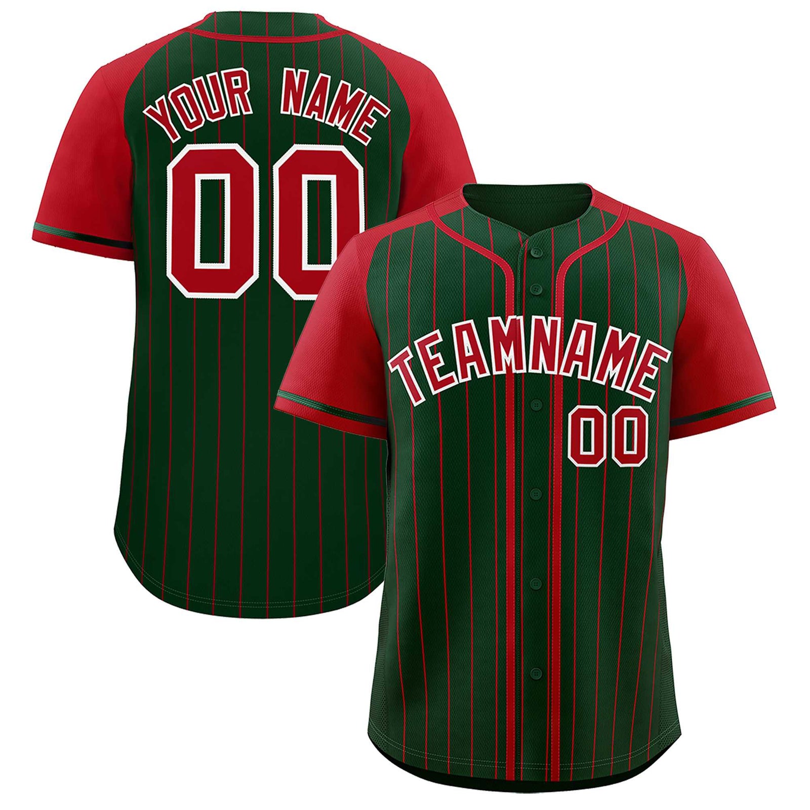 Custom Green Red Stripe Fashion Raglan Sleeves Authentic Baseball Jersey