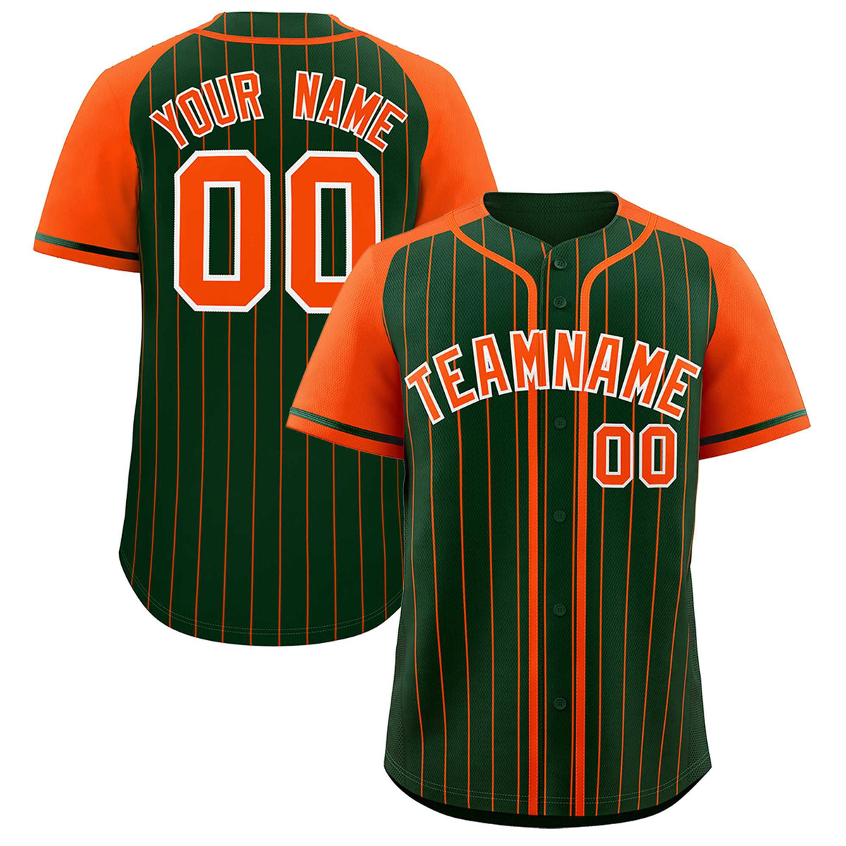 Custom Green Orange Stripe Fashion Raglan Sleeves Authentic Baseball Jersey