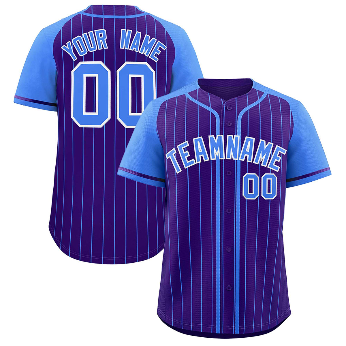 Custom Purple Powder Blue Stripe Fashion Raglan Sleeves Authentic Baseball Jersey