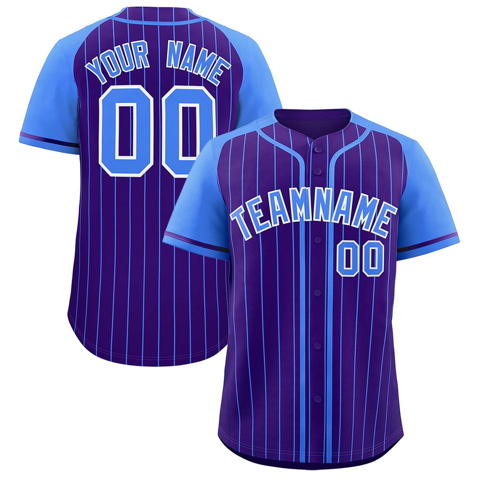 Custom Purple Powder Blue Stripe Fashion Raglan Sleeves Authentic Baseball Jersey