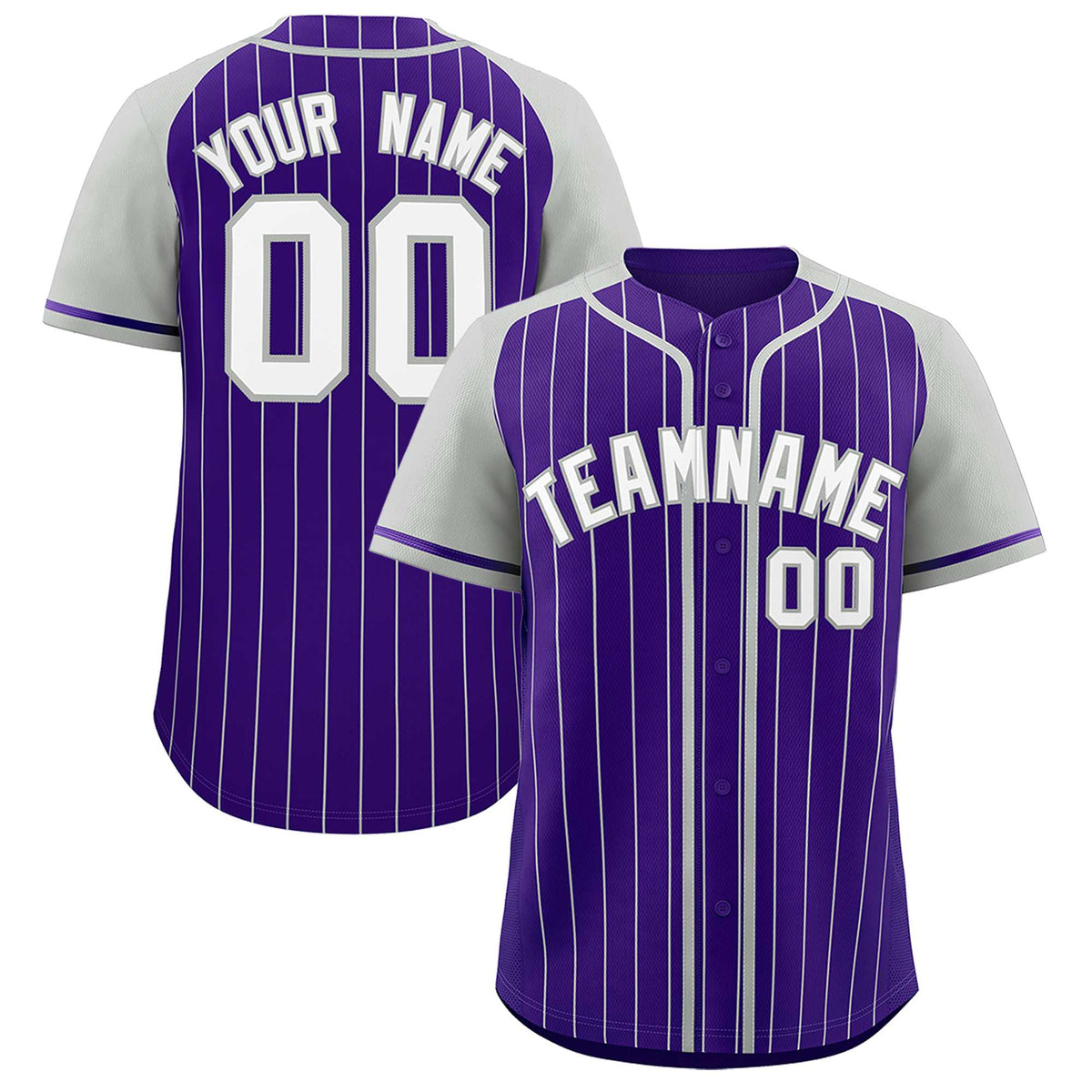 Custom Purple Gray Stripe Fashion Raglan Sleeves Authentic Baseball Jersey