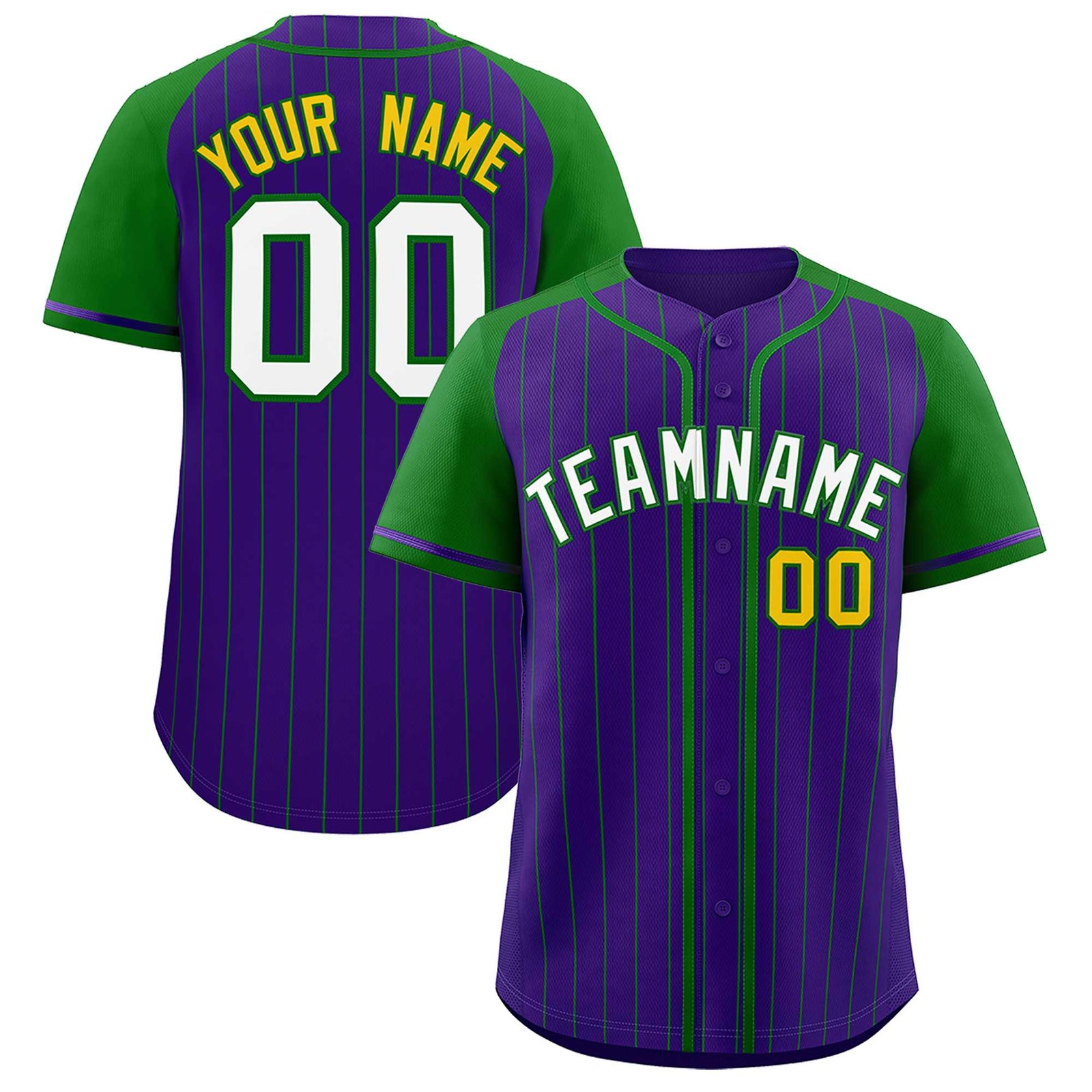 Custom Purple Kelly Green Stripe Fashion Raglan Sleeves Authentic Baseball Jersey