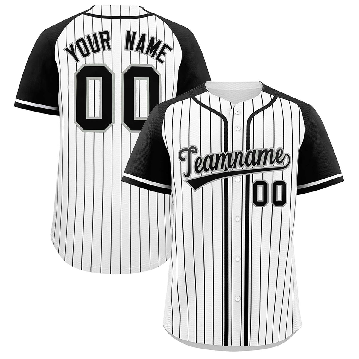 Custom White Black Stripe Fashion Raglan Sleeves Authentic Baseball Jersey