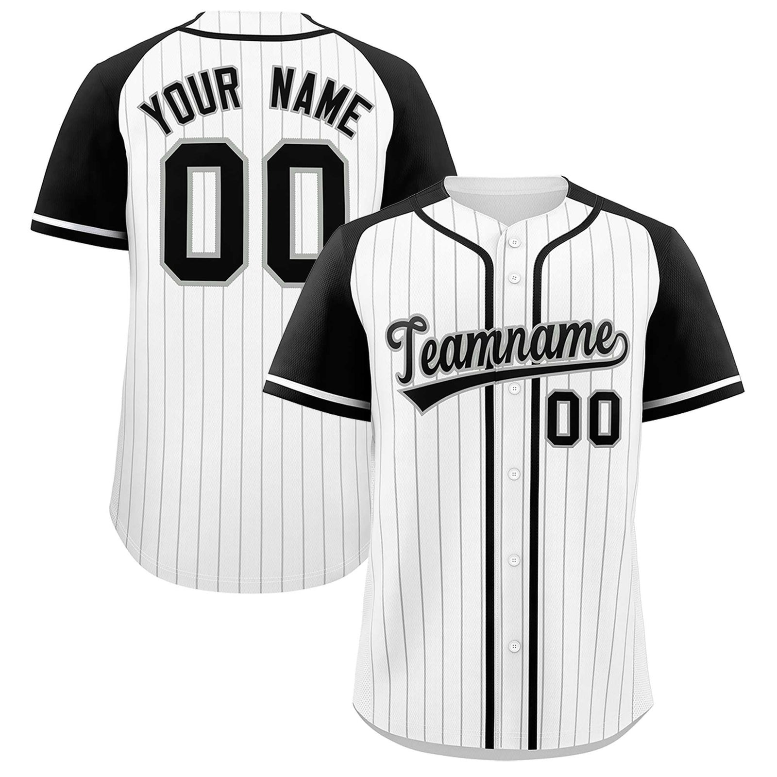 Custom White Black Stripe Fashion Raglan Sleeves Authentic Baseball Jersey