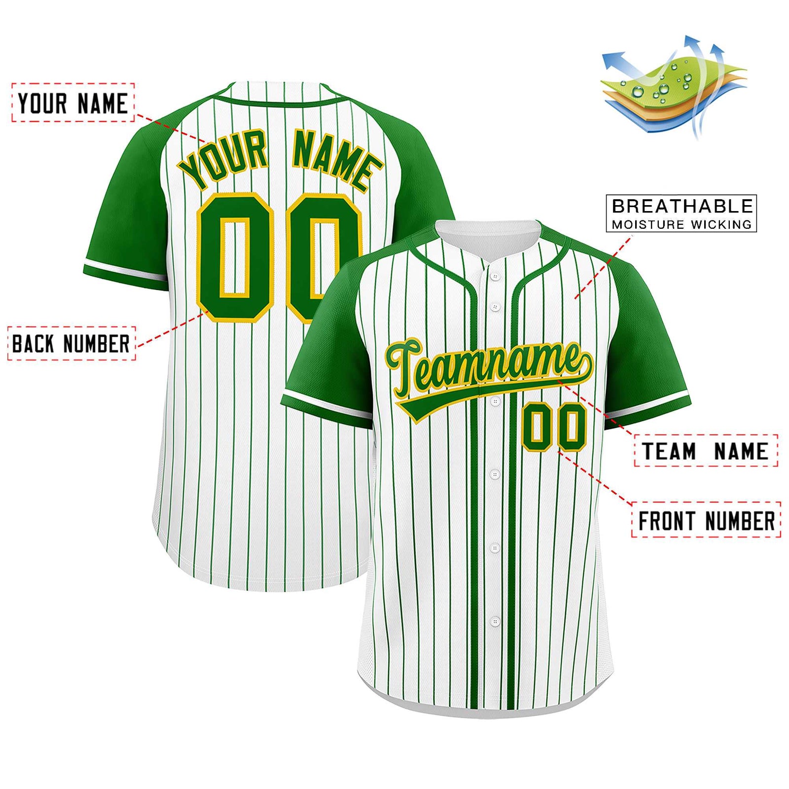 Custom White Kelly Green Stripe Fashion Raglan Sleeves Authentic Baseball Jersey