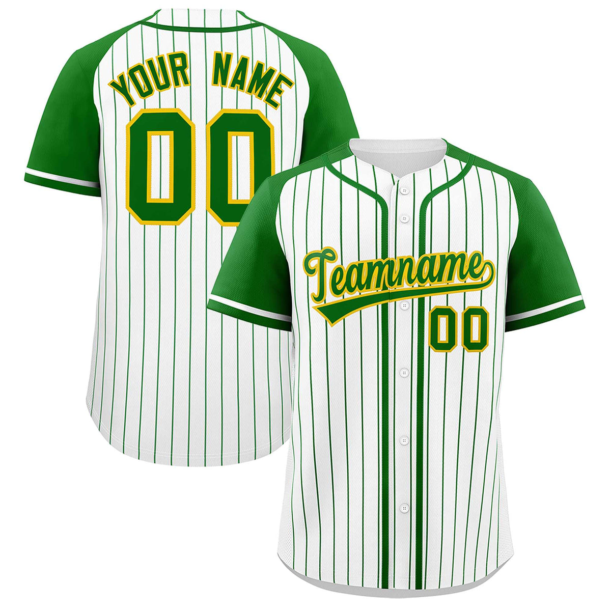 Custom White Kelly Green Stripe Fashion Raglan Sleeves Authentic Baseball Jersey