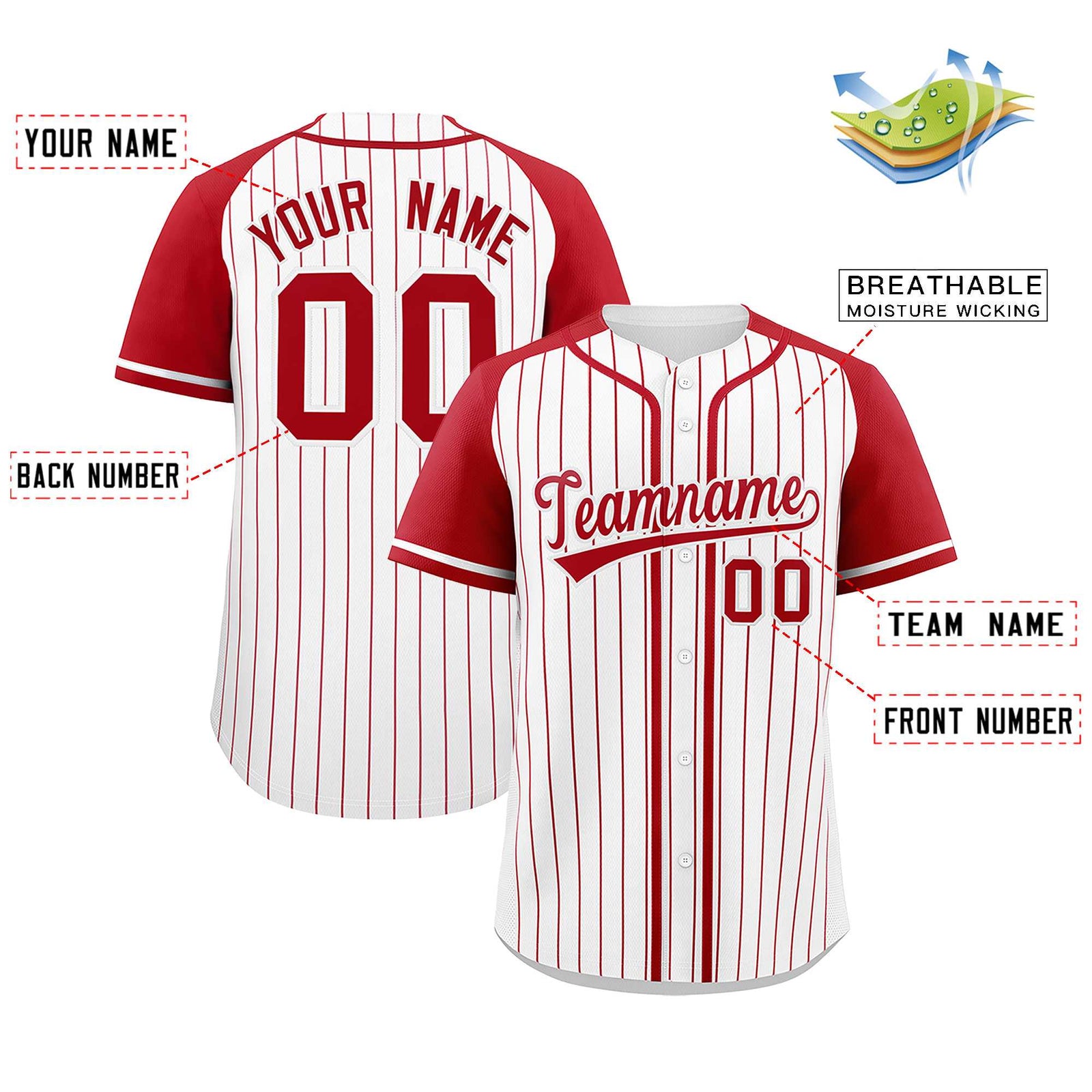 Custom White Red Stripe Fashion Raglan Sleeves Authentic Baseball Jersey