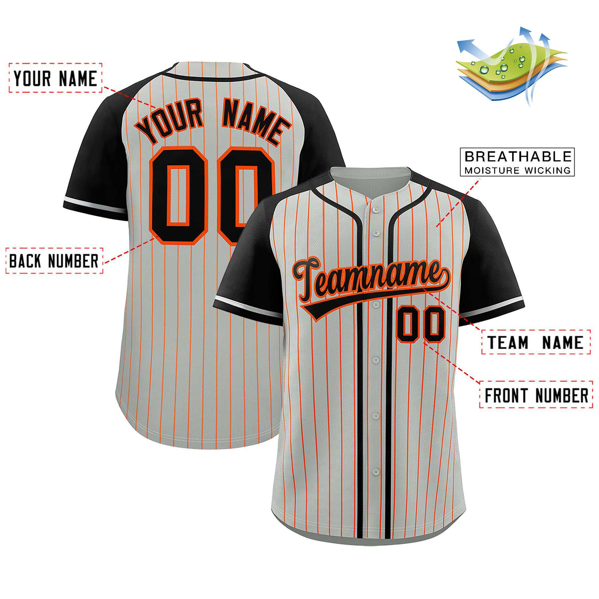 Custom Gray Black Stripe Fashion Raglan Sleeves Authentic Baseball Jersey