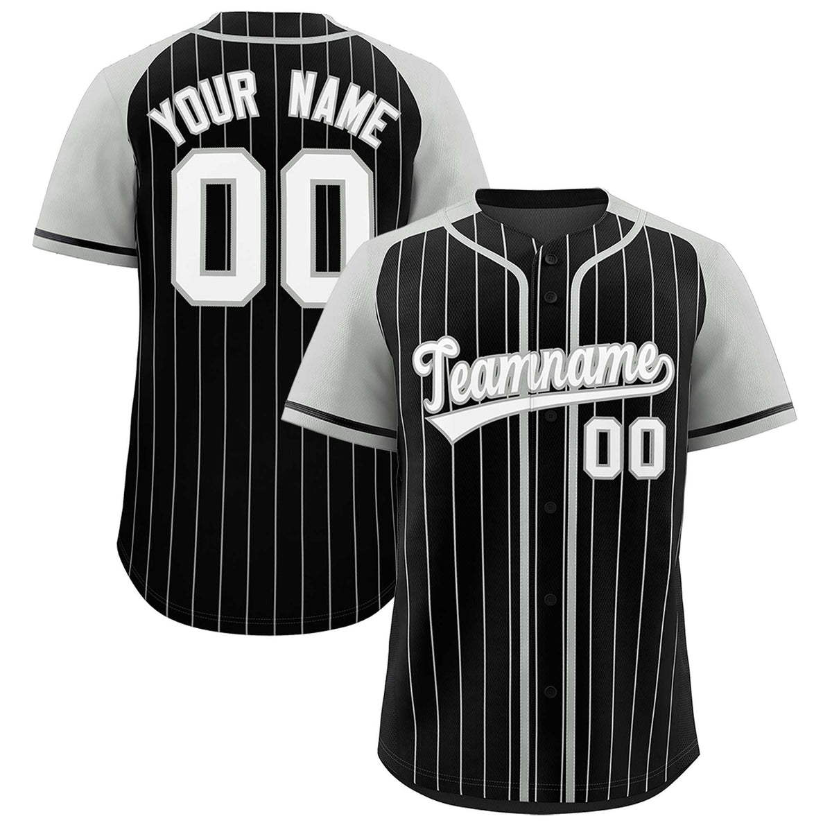 Custom Black Gray Stripe Fashion Raglan Sleeves Authentic Baseball Jersey