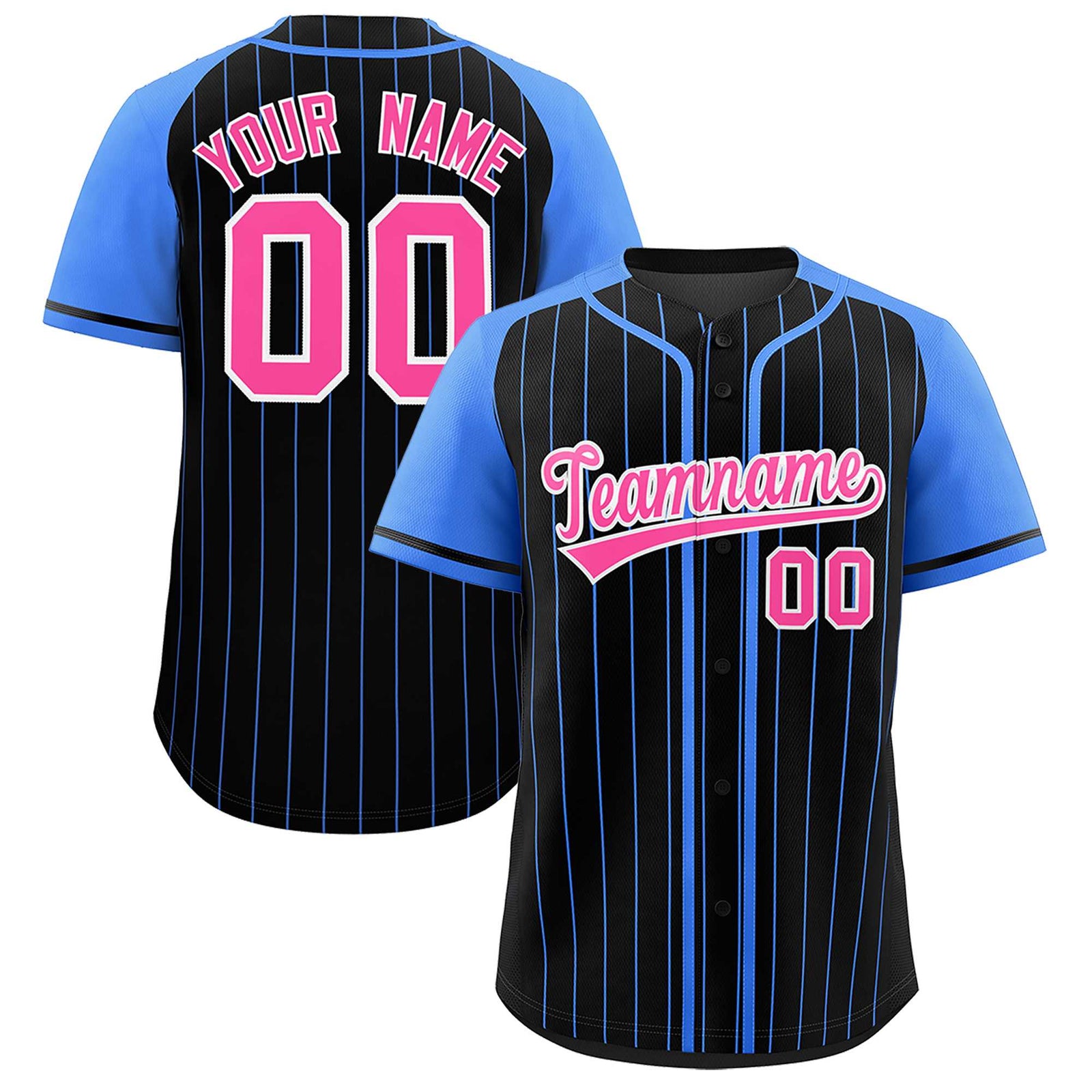 Custom Black Powder Blue Stripe Fashion Raglan Sleeves Authentic Baseball Jersey