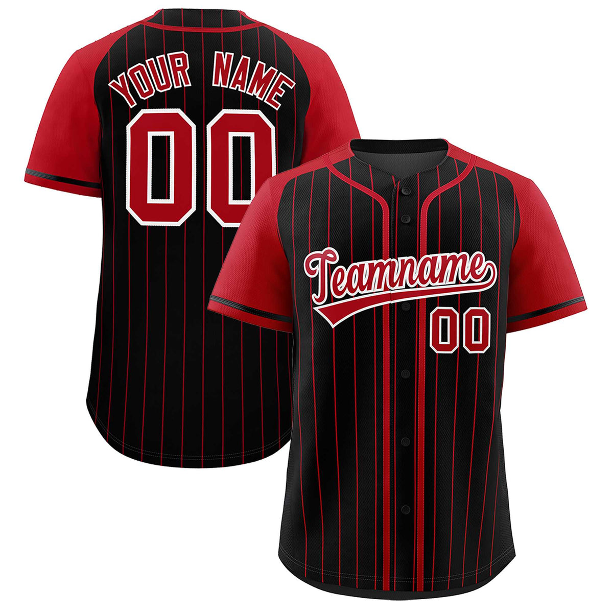 Custom Black Red Stripe Fashion Raglan Sleeves Authentic Baseball Jersey