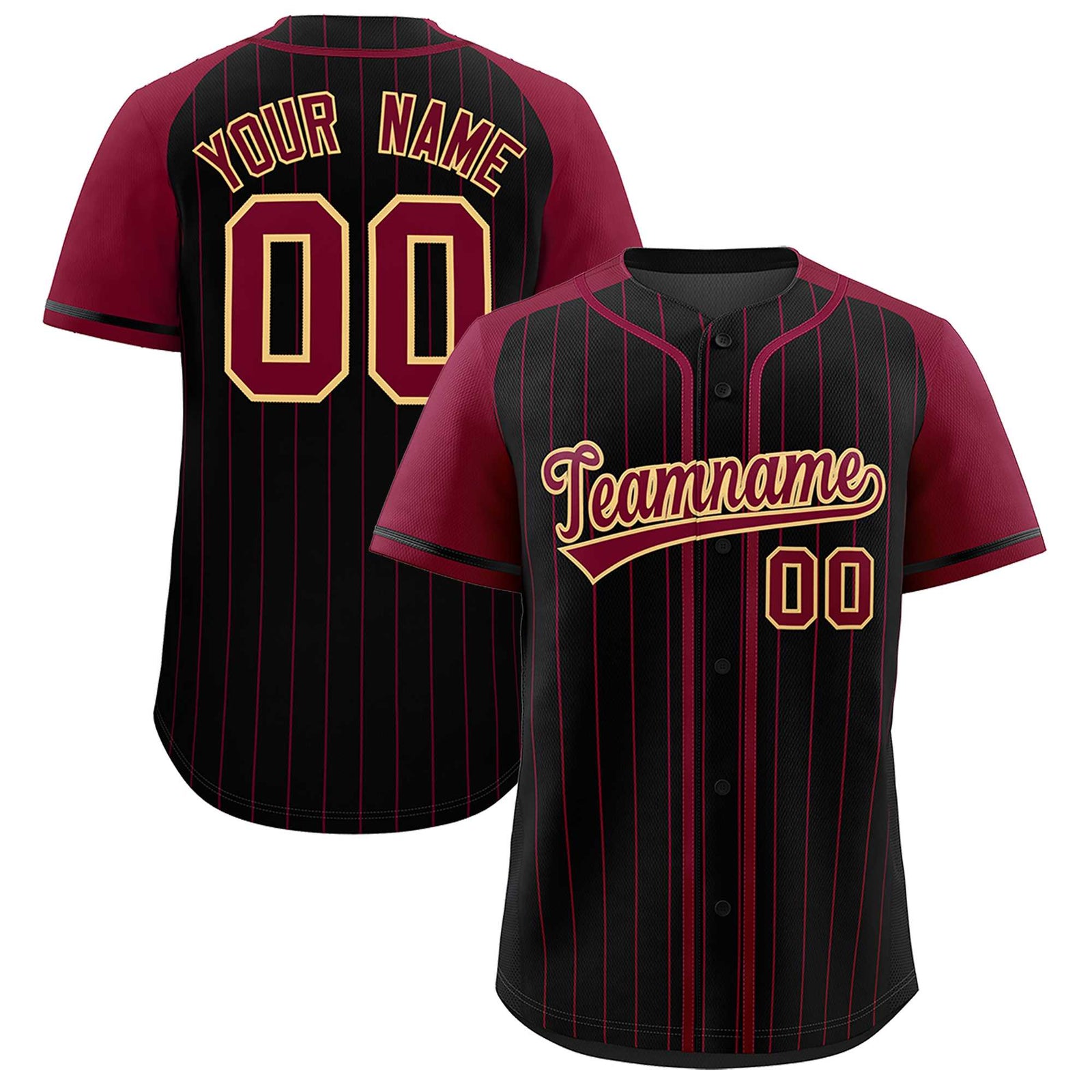 Custom Black Crimson Stripe Fashion Raglan Sleeves Authentic Baseball Jersey