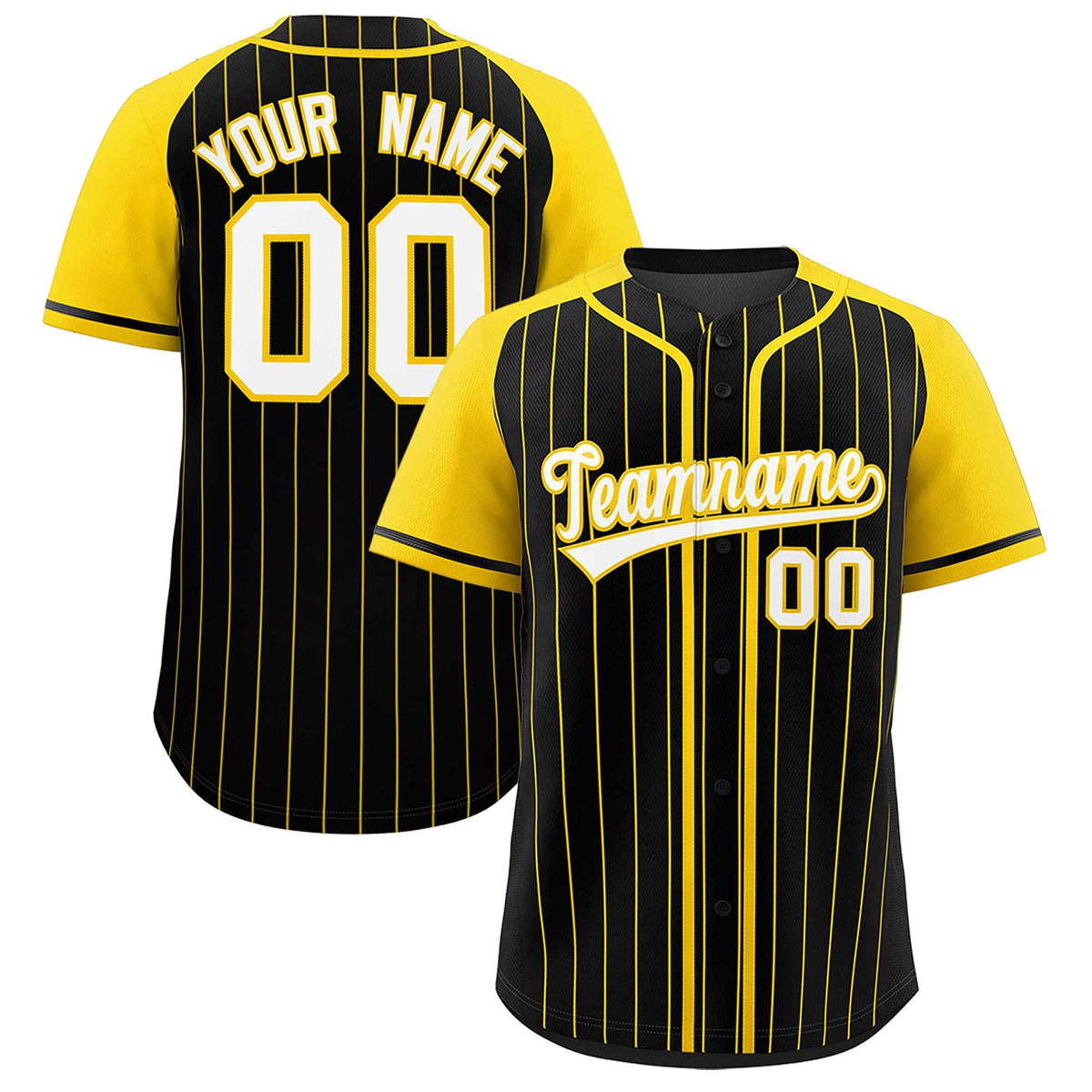 Custom Black Gold Stripe Fashion Raglan Sleeves Authentic Baseball Jersey