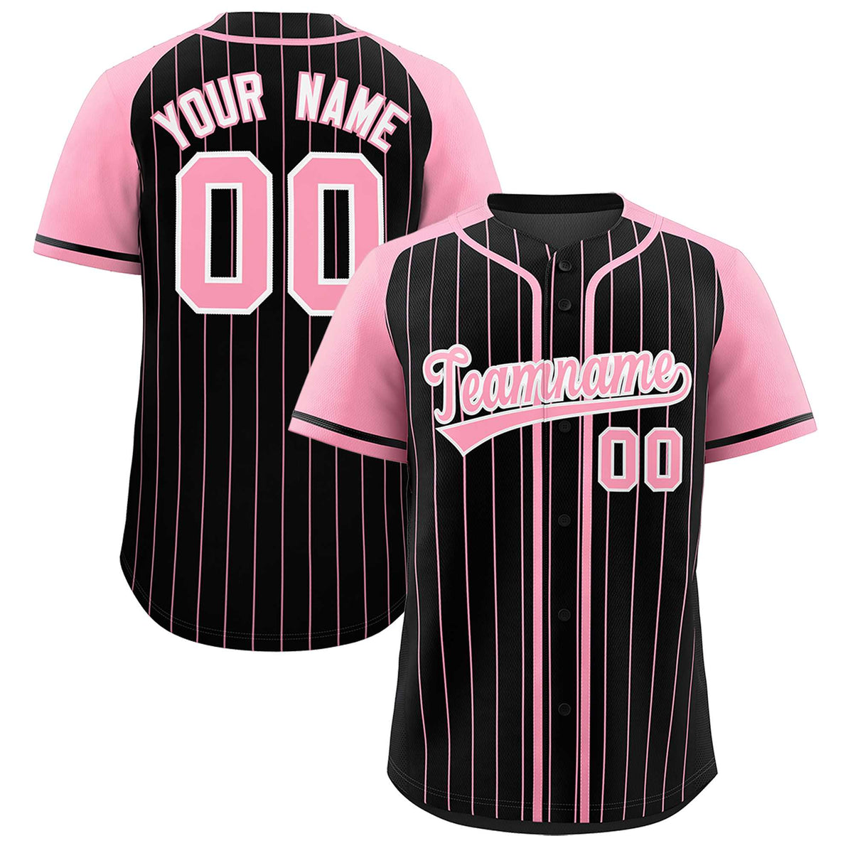 Custom Black Light Pink Stripe Fashion Raglan Sleeves Authentic Baseball Jersey