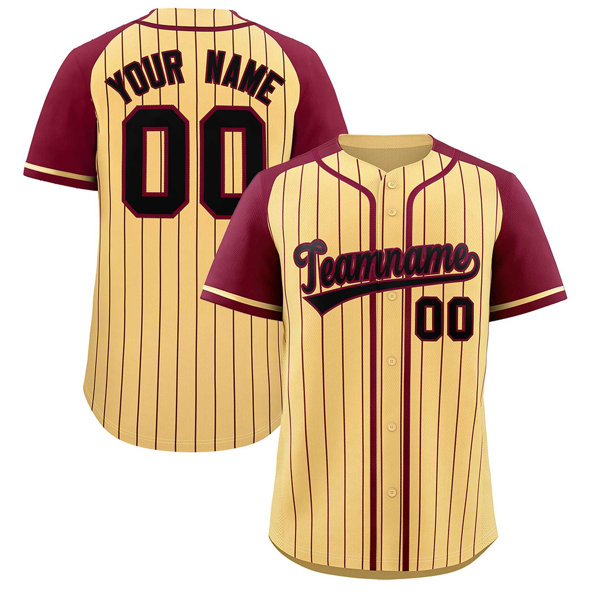 Custom Khaki Crimson Stripe Fashion Raglan Sleeves Authentic Baseball Jersey