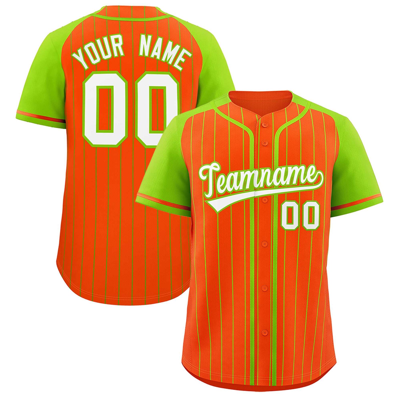 Custom Orange Neon Green Stripe Fashion Raglan Sleeves Authentic Baseball Jersey