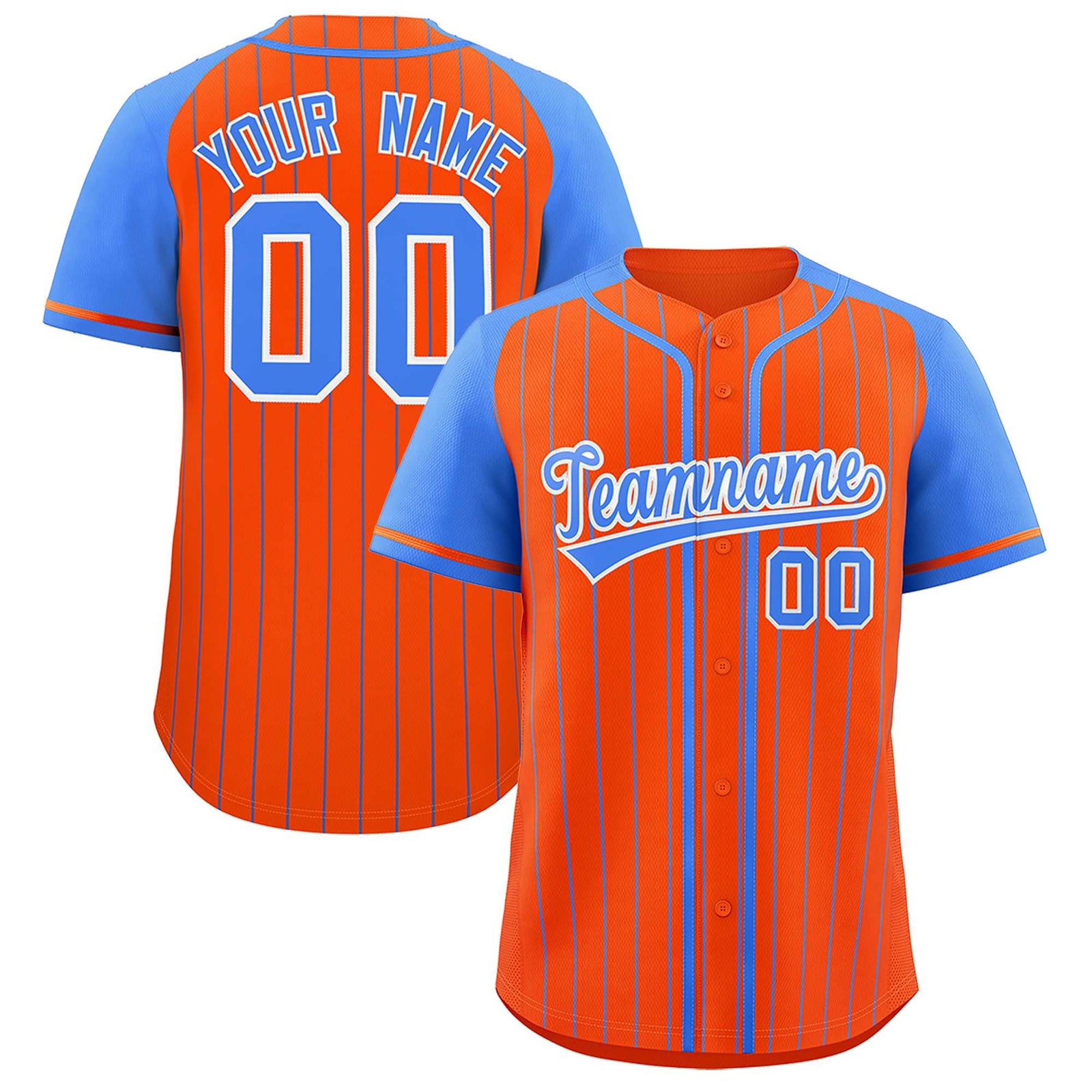 Custom Orange Powder Blue Stripe Fashion Raglan Sleeves Authentic Baseball Jersey
