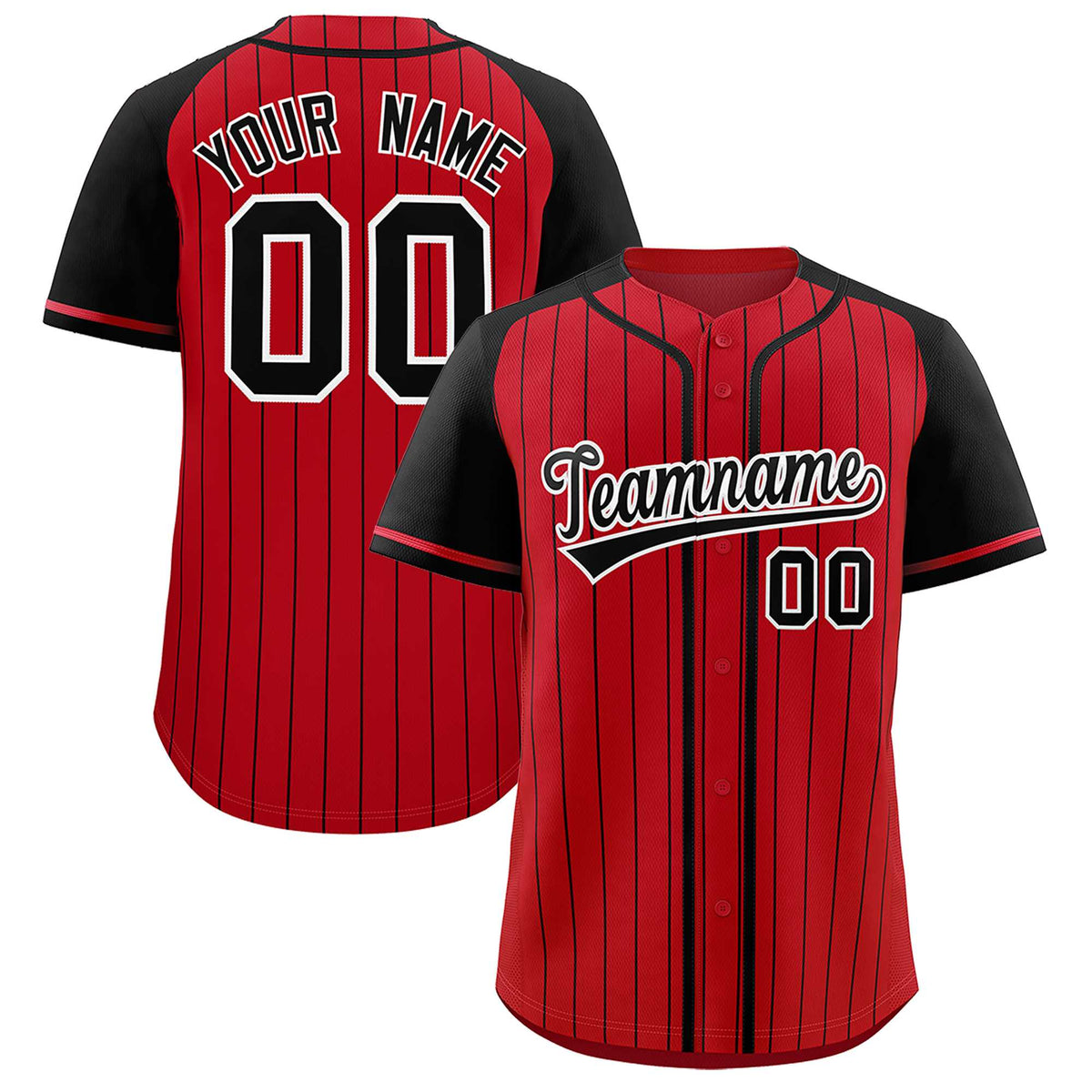 Custom Red Black Stripe Fashion Raglan Sleeves Authentic Baseball Jersey