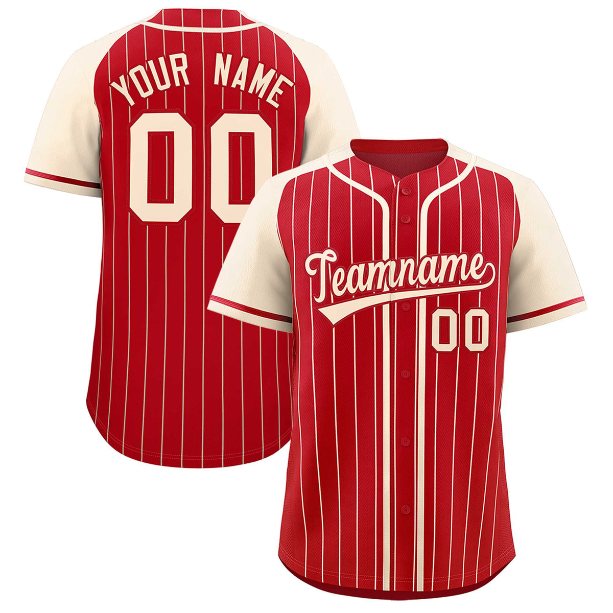 Custom Red Cream Stripe Fashion Raglan Sleeves Authentic Baseball Jersey