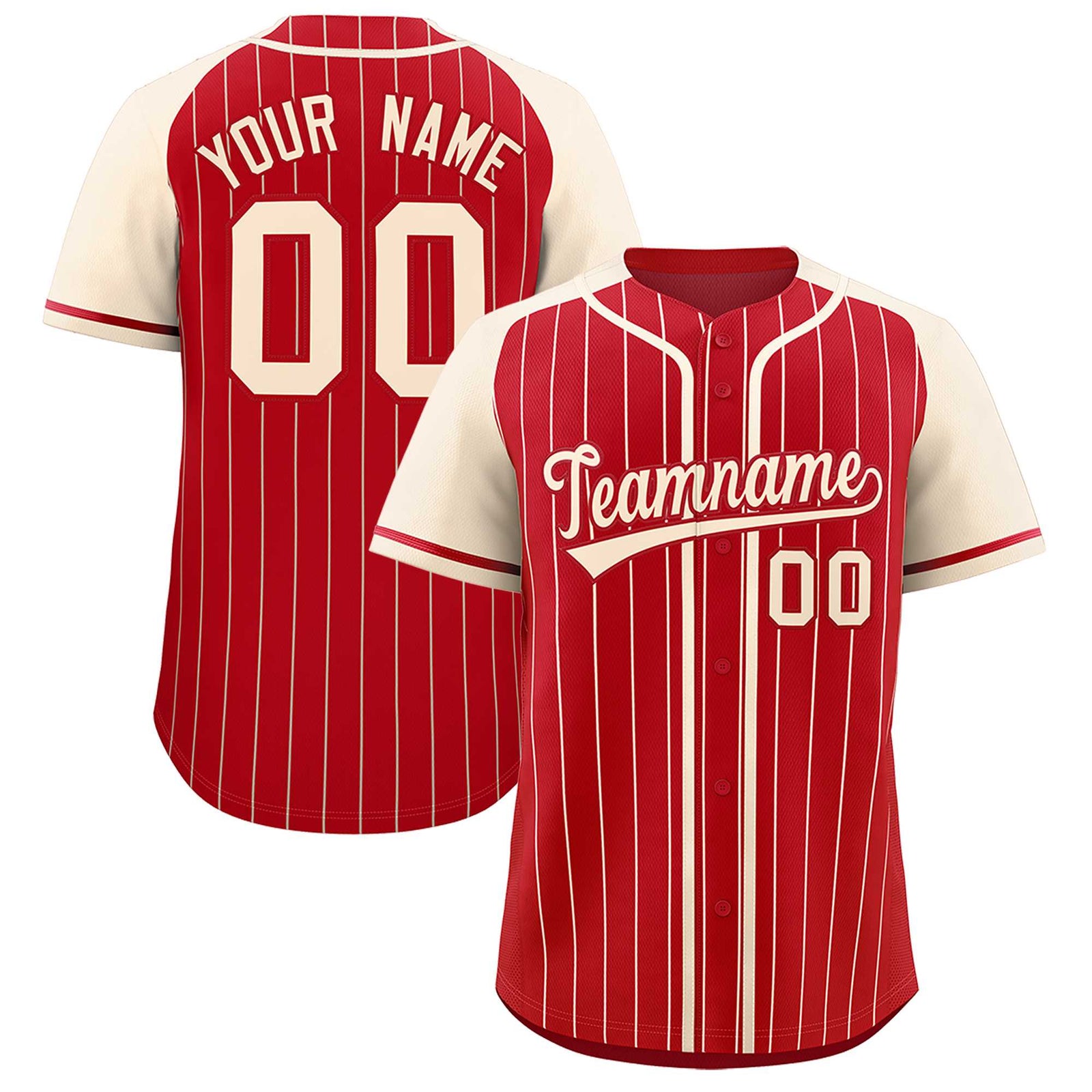 Custom Red Cream Stripe Fashion Raglan Sleeves Authentic Baseball Jersey