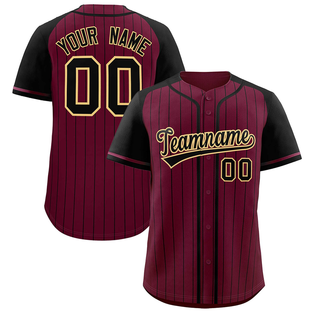 Custom Crimson Black Stripe Fashion Raglan Sleeves Authentic Baseball Jersey