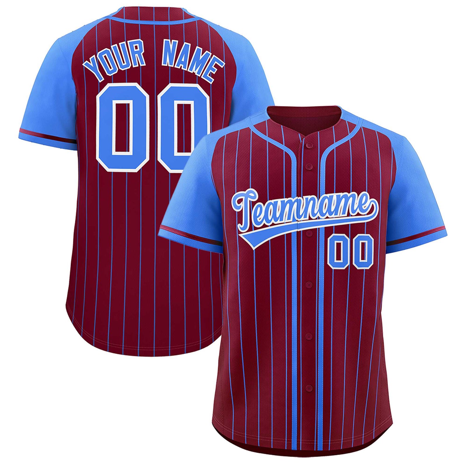 Custom Crimson Powder Blue Stripe Fashion Raglan Sleeves Authentic Baseball Jersey