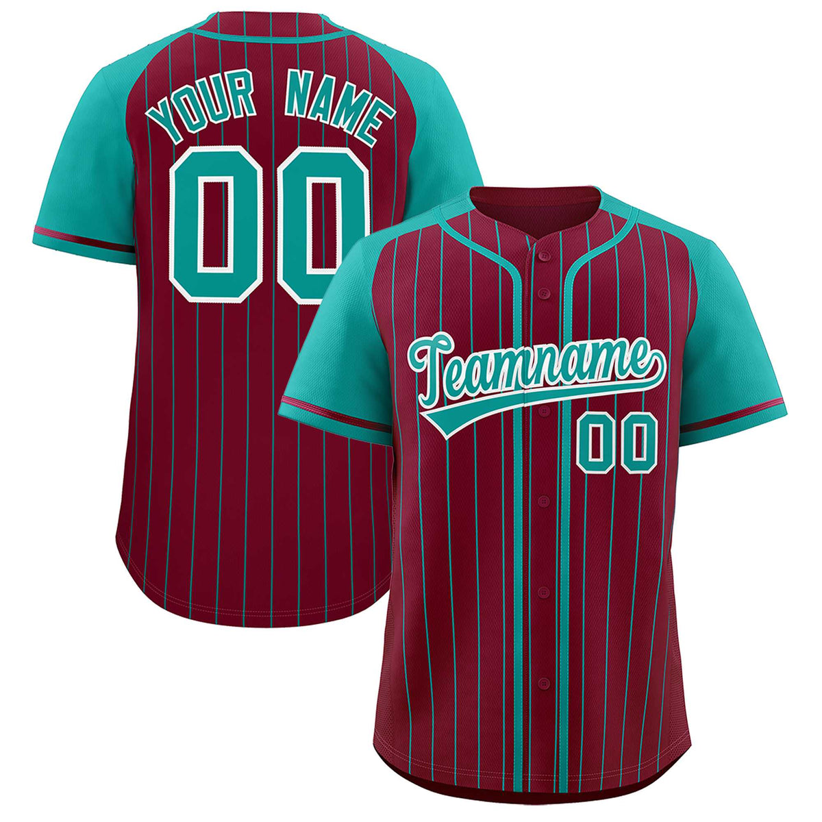 Custom Crimson Aqua Stripe Fashion Raglan Sleeves Authentic Baseball Jersey