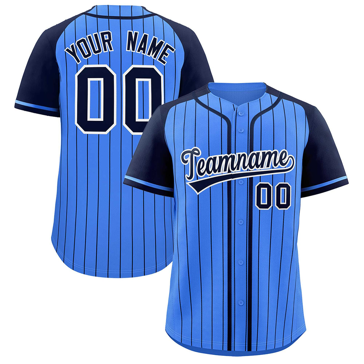 Custom Powder Blue Navy Stripe Fashion Raglan Sleeves Authentic Baseball Jersey