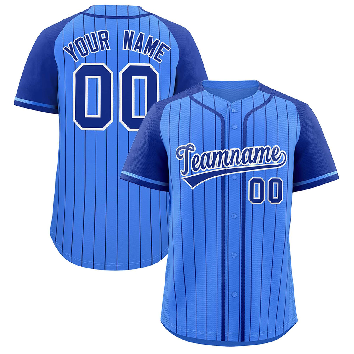 Custom Powder Blue Royal Stripe Fashion Raglan Sleeves Authentic Baseball Jersey