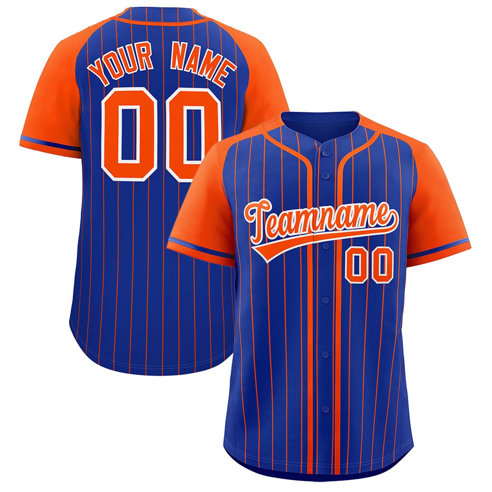 Custom Royal Orange Stripe Fashion Raglan Sleeves Authentic Baseball Jersey