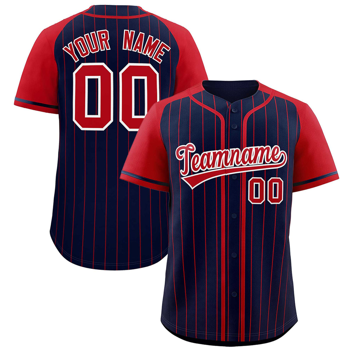 Custom Navy Red Stripe Fashion Raglan Sleeves Authentic Baseball Jersey