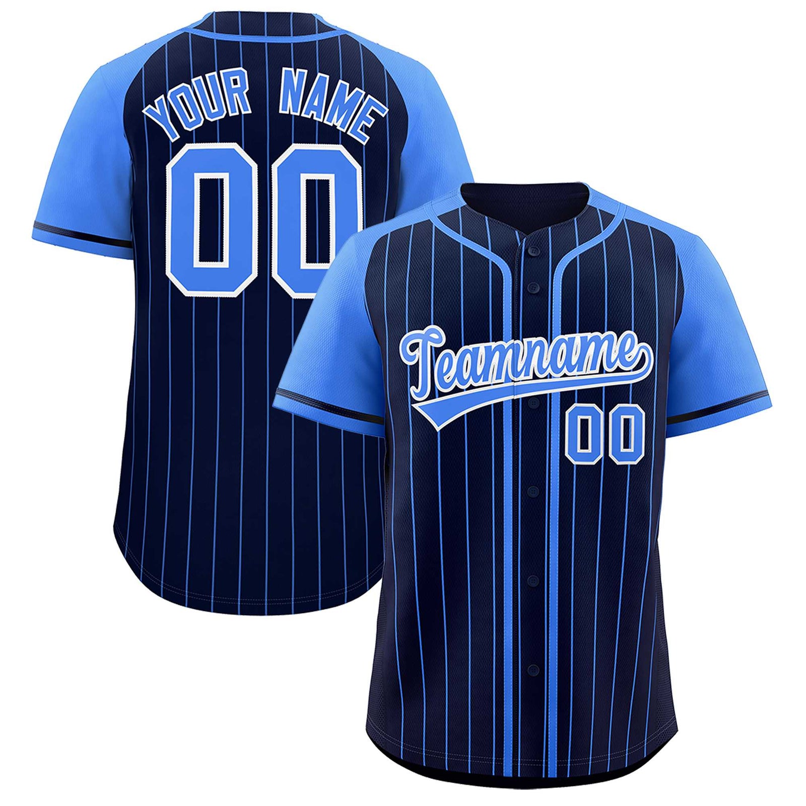 Custom Navy Powder Blue Stripe Fashion Raglan Sleeves Authentic Baseball Jersey