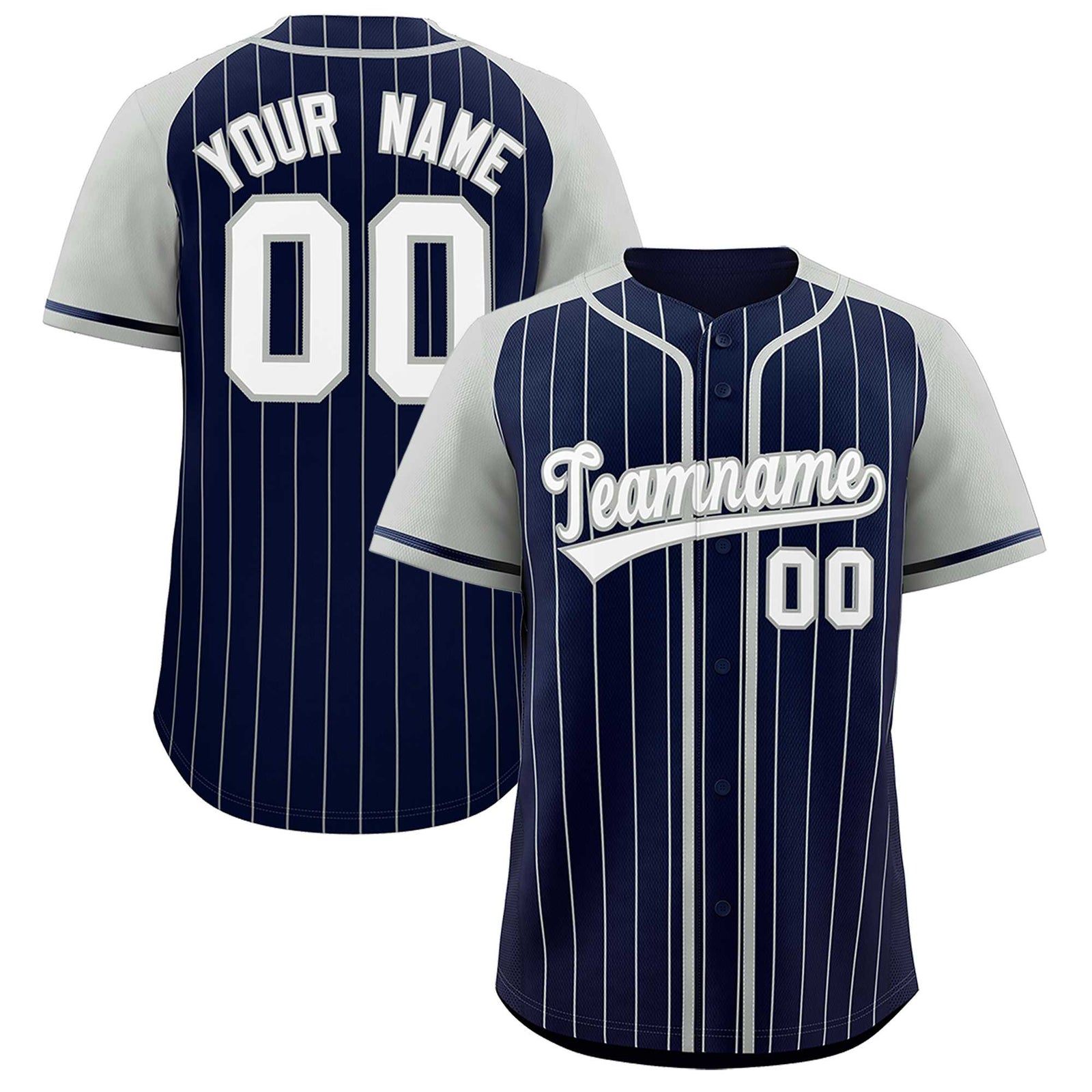 Custom Navy Gray Stripe Fashion Raglan Sleeves Authentic Baseball Jersey