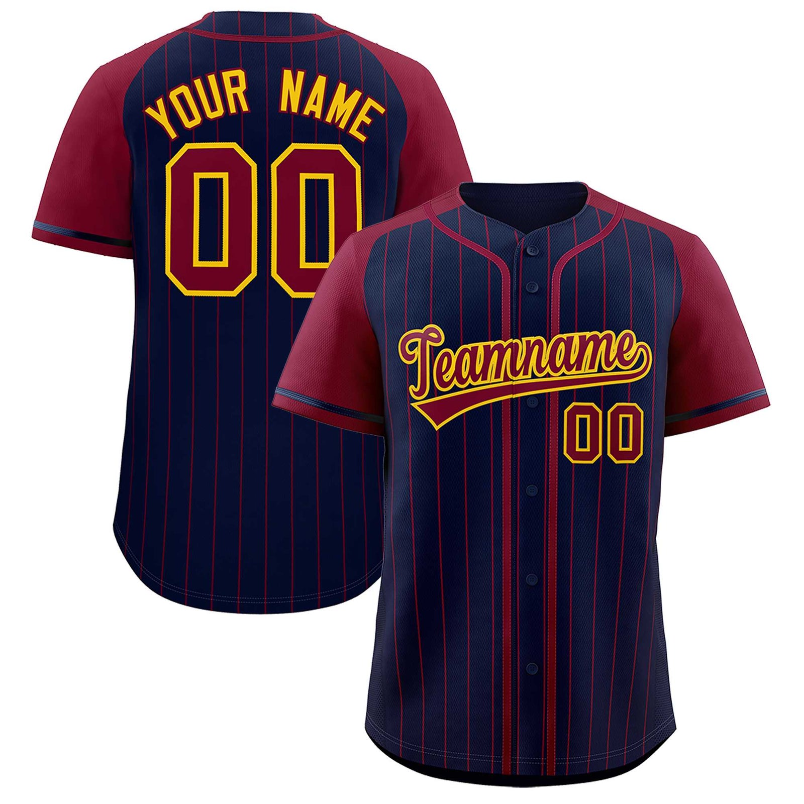 Custom Navy Crimson Stripe Fashion Raglan Sleeves Authentic Baseball Jersey