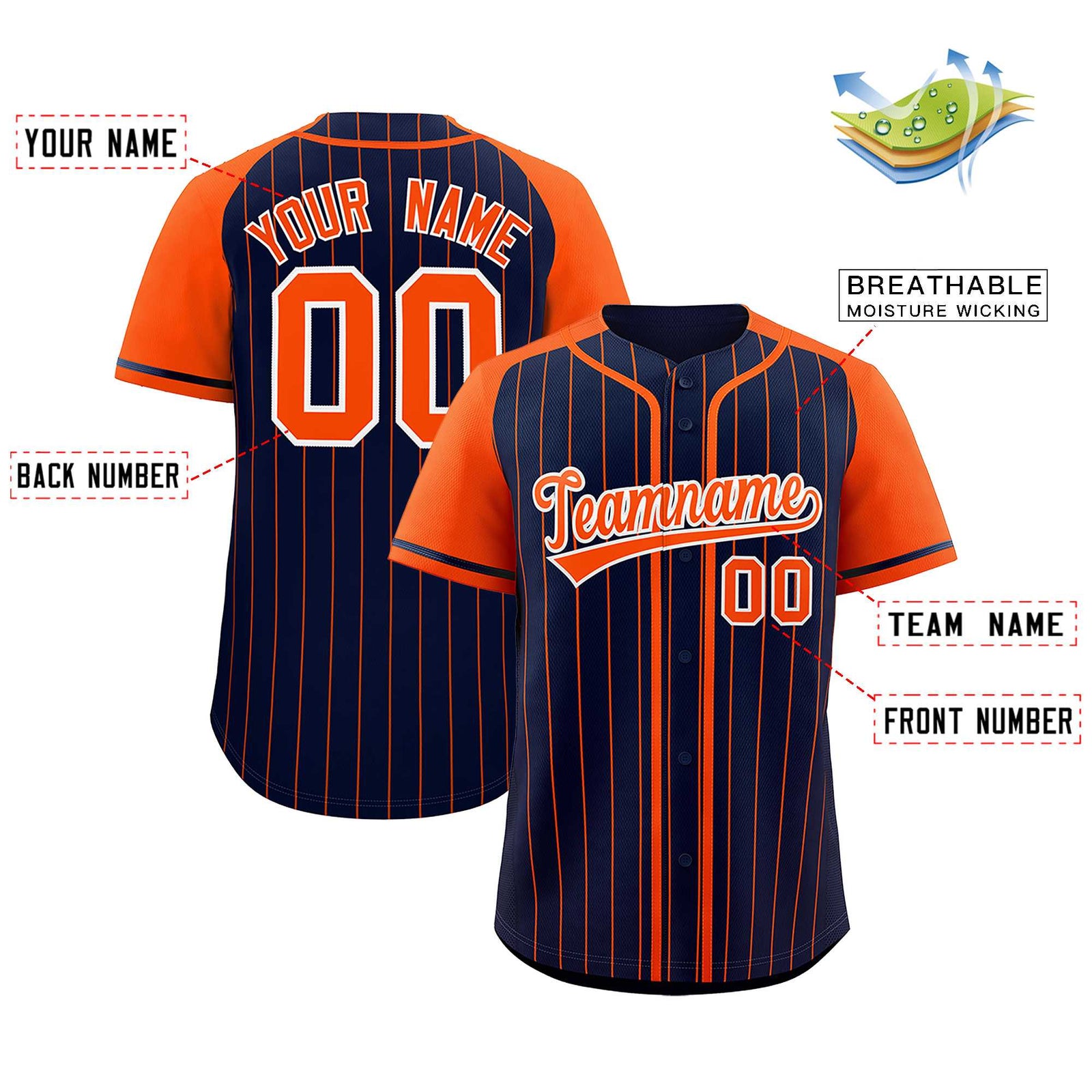 Custom Navy Orange Stripe Fashion Raglan Sleeves Authentic Baseball Jersey