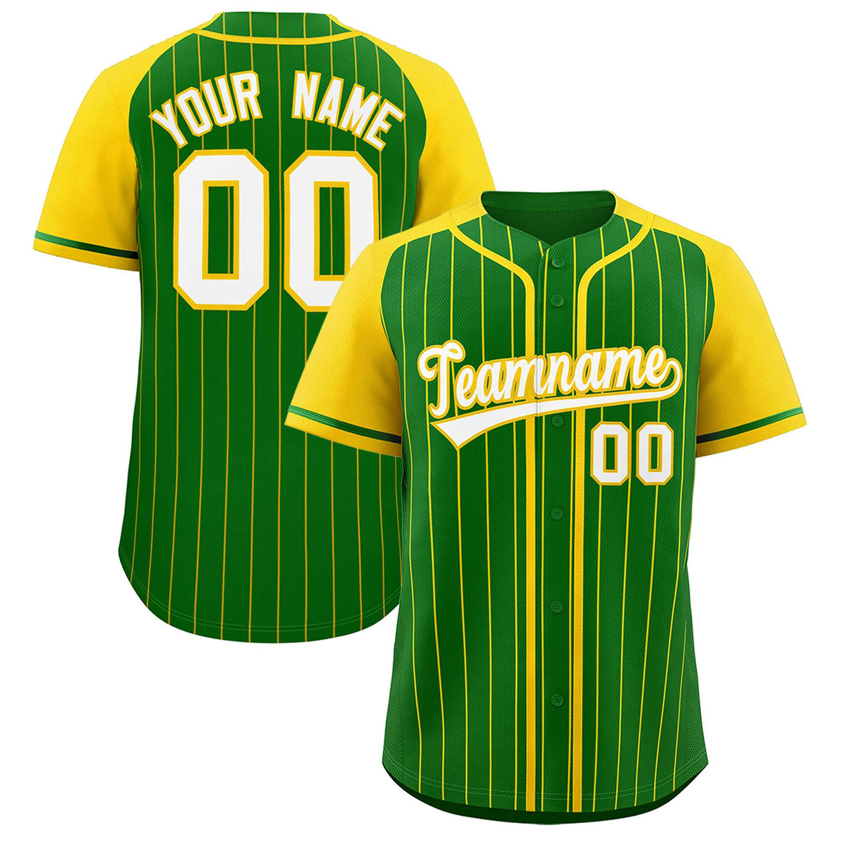 Custom Kelly Green Gold Stripe Fashion Raglan Sleeves Authentic Baseball Jersey