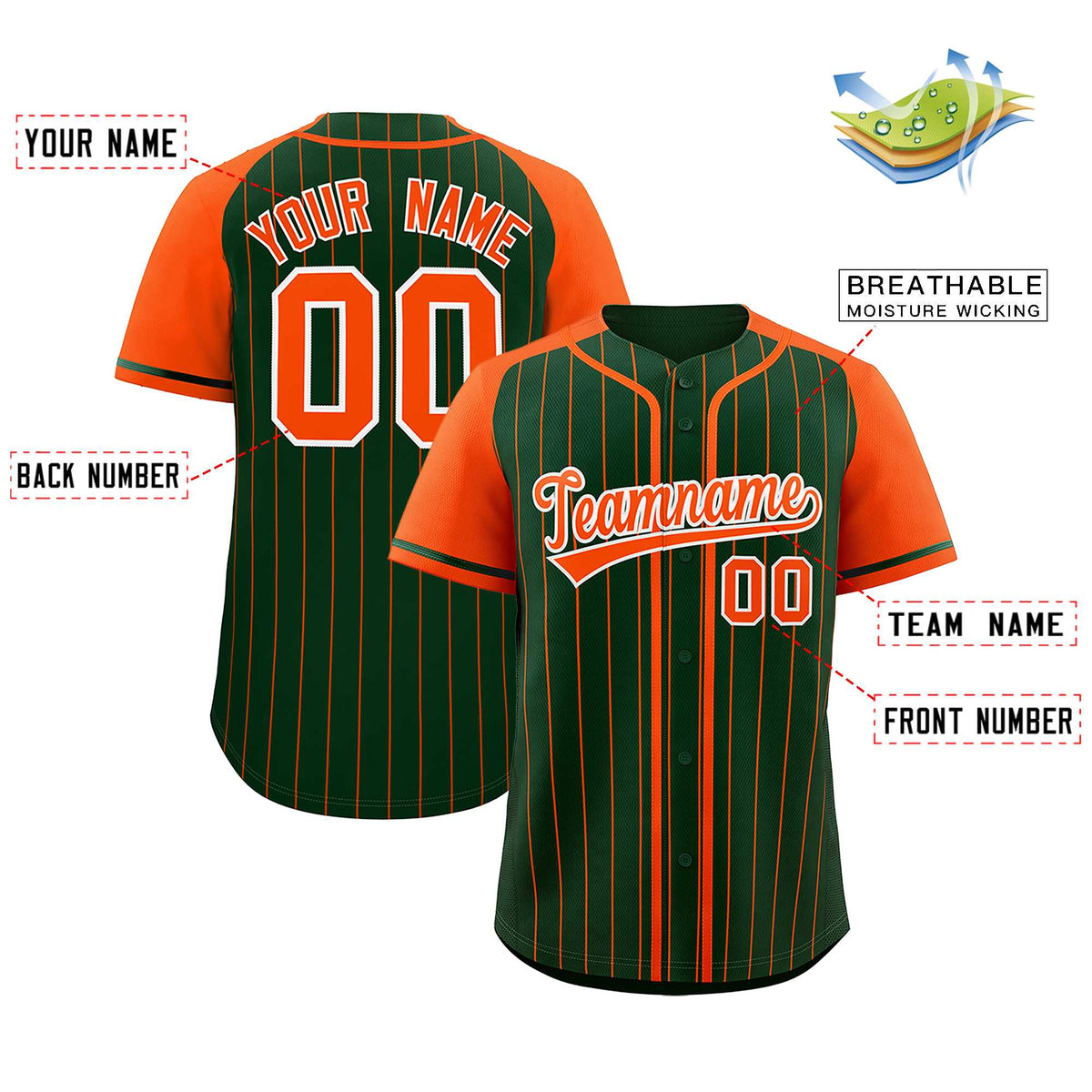 Custom Green Orange Stripe Fashion Raglan Sleeves Authentic Baseball Jersey