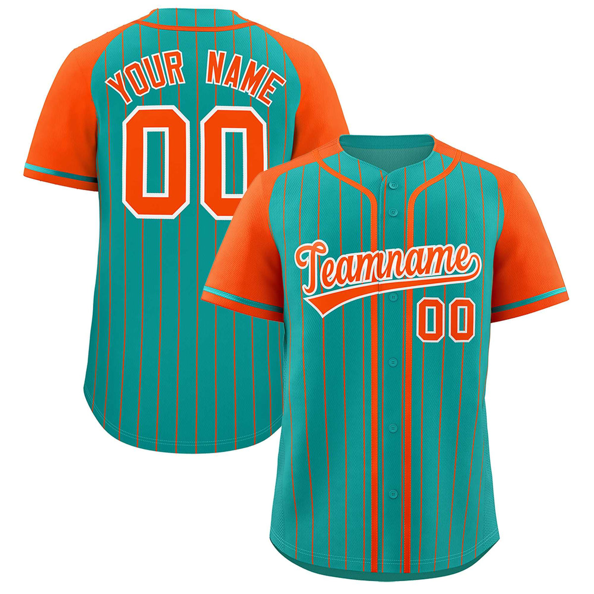 Custom Aqua Orange Stripe Fashion Raglan Sleeves Authentic Baseball Jersey