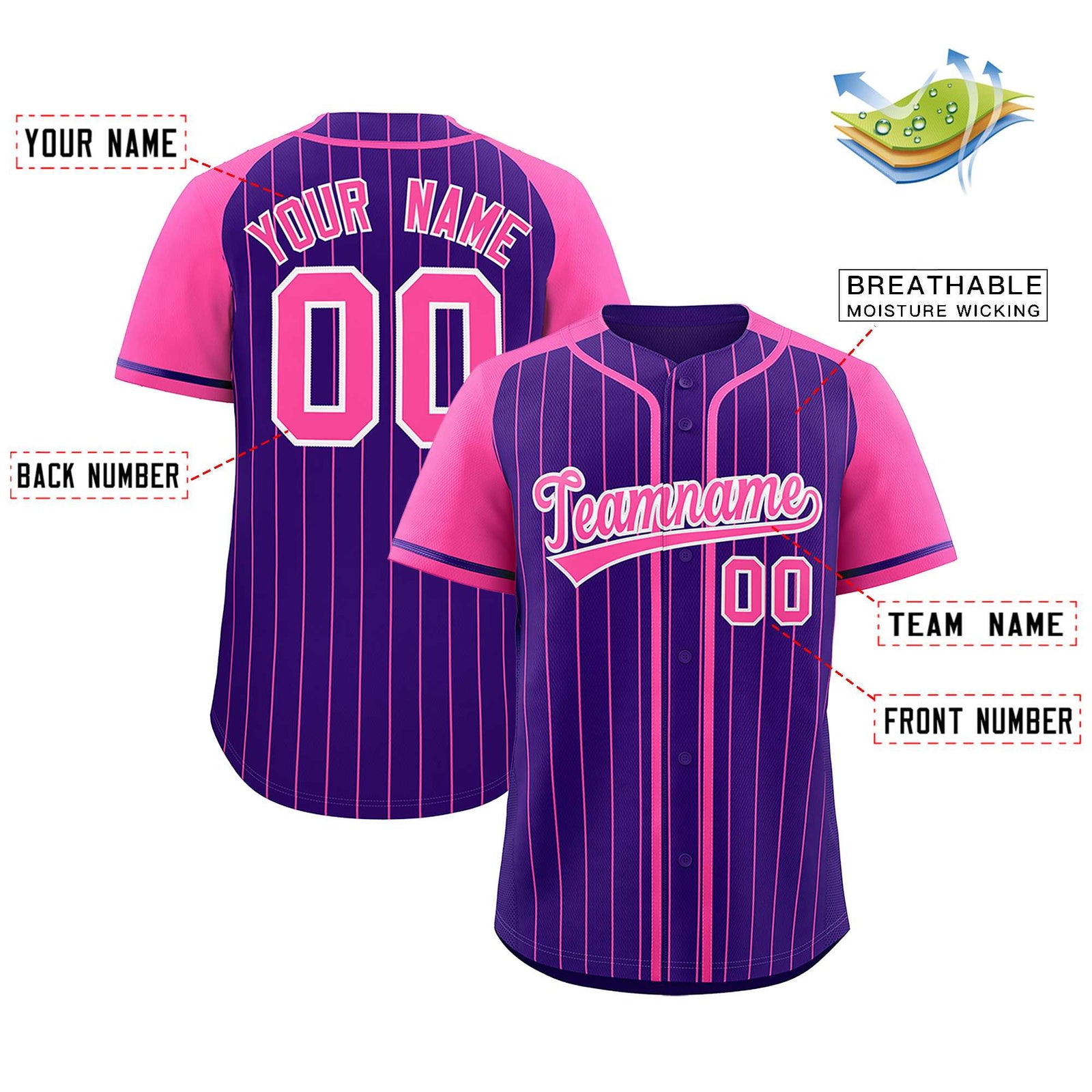 Custom Purple Pink Stripe Fashion Raglan Sleeves Authentic Baseball Jersey