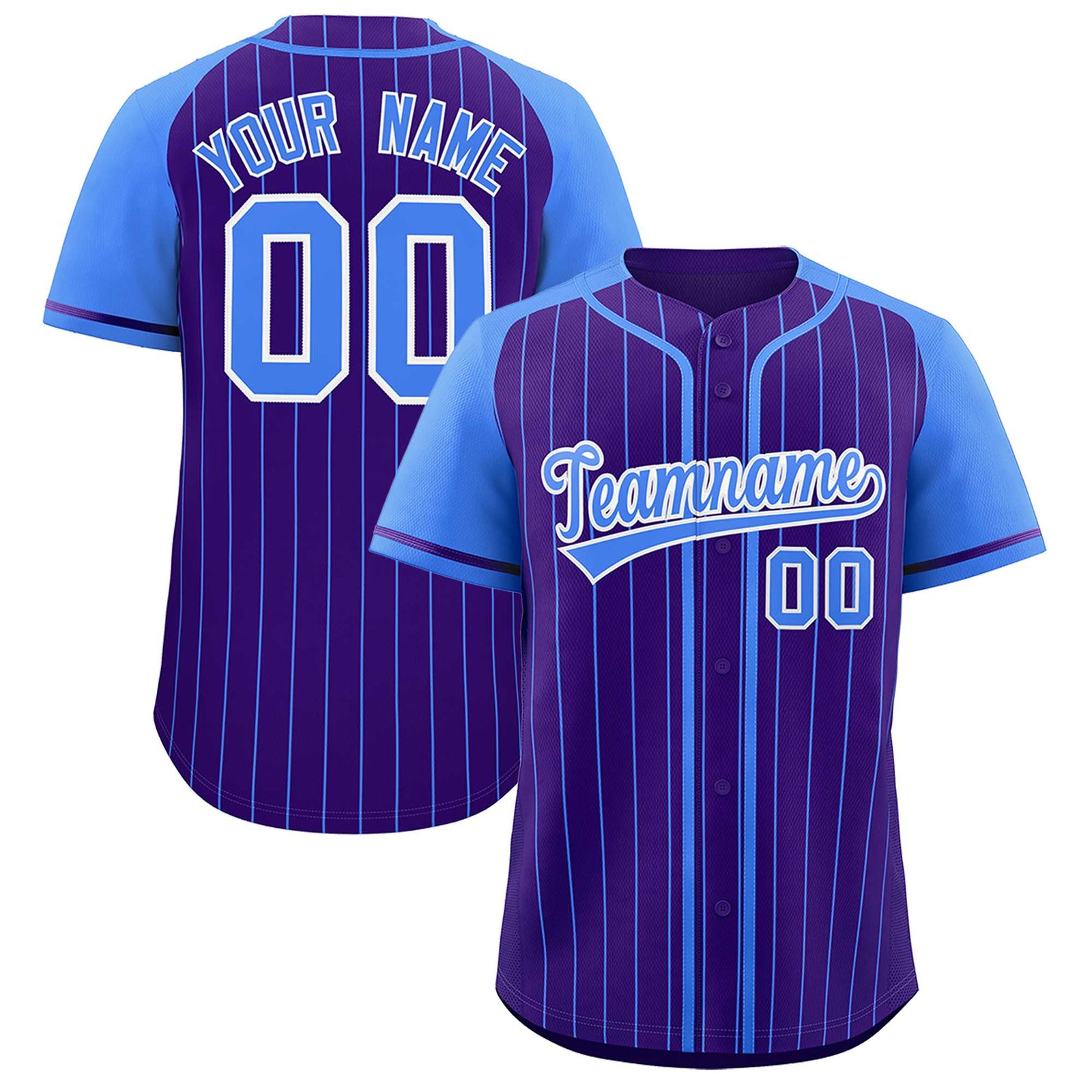 Custom Purple Powder Blue Stripe Fashion Raglan Sleeves Authentic Baseball Jersey