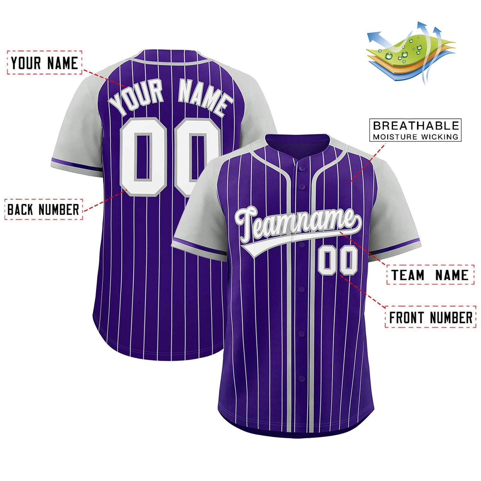Custom Purple Gray Stripe Fashion Raglan Sleeves Authentic Baseball Jersey