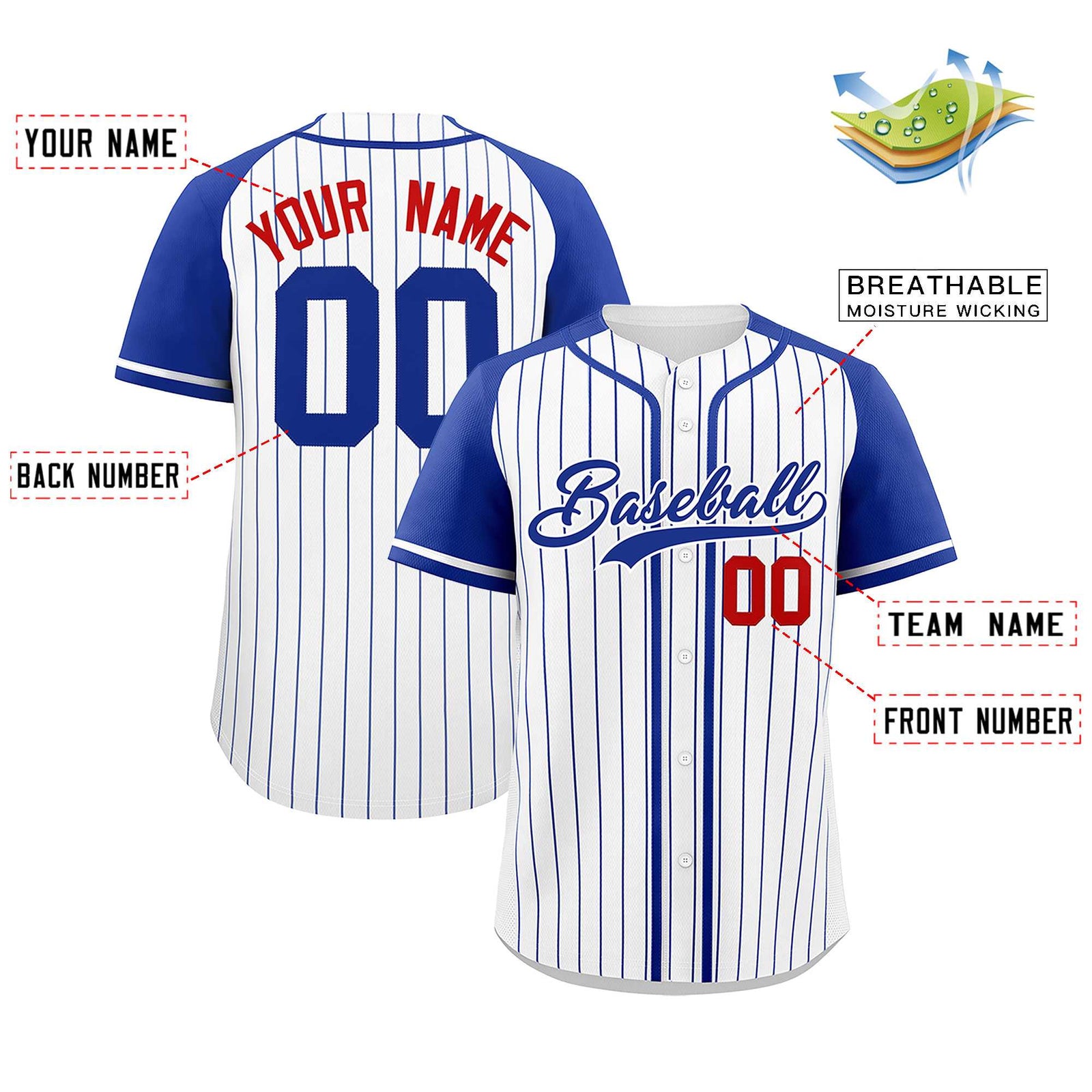 Custom White Royal Stripe Fashion Raglan Sleeves Authentic Baseball Jersey