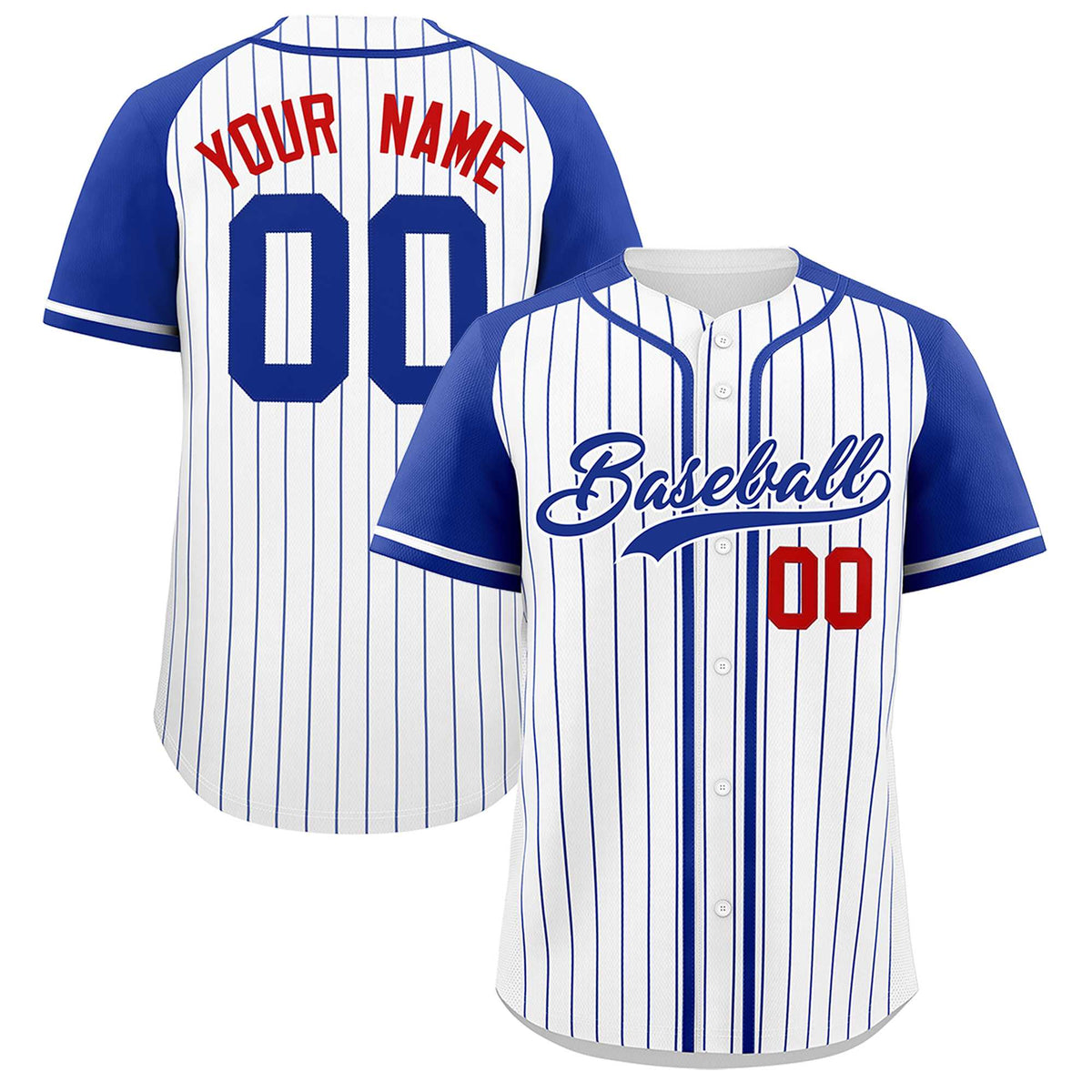 Custom White Royal Stripe Fashion Raglan Sleeves Authentic Baseball Jersey