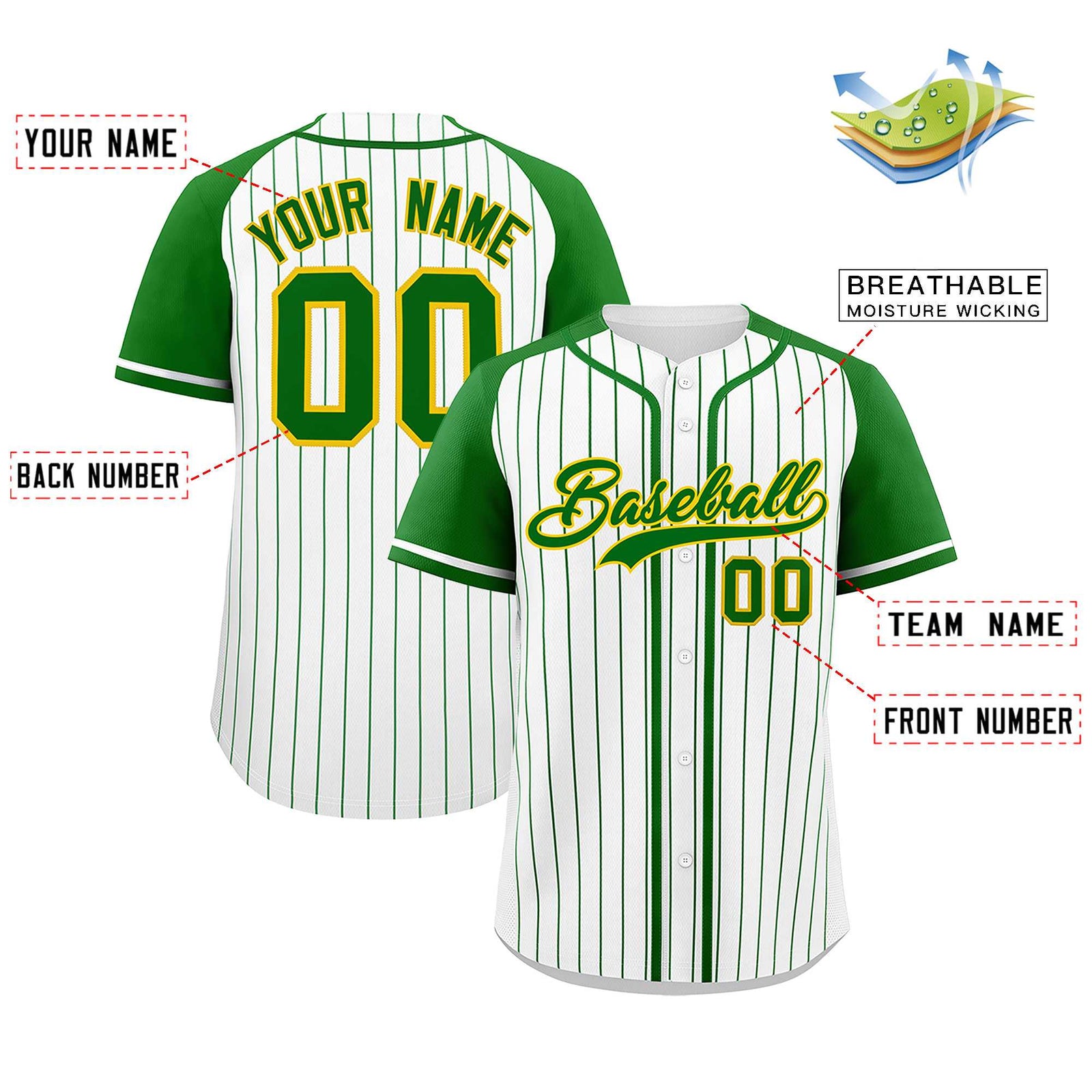 Custom White Kelly Green Stripe Fashion Raglan Sleeves Authentic Baseball Jersey