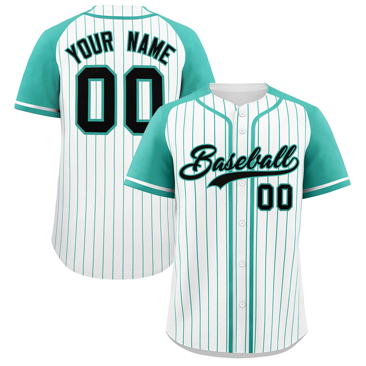 Custom White Bright Green Stripe Fashion Raglan Sleeves Authentic Baseball Jersey