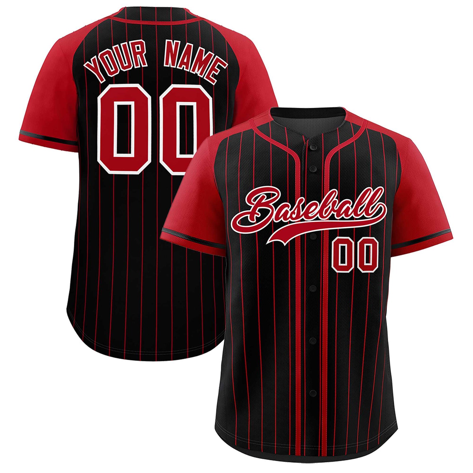 Custom Black Red Stripe Fashion Raglan Sleeves Authentic Baseball Jersey