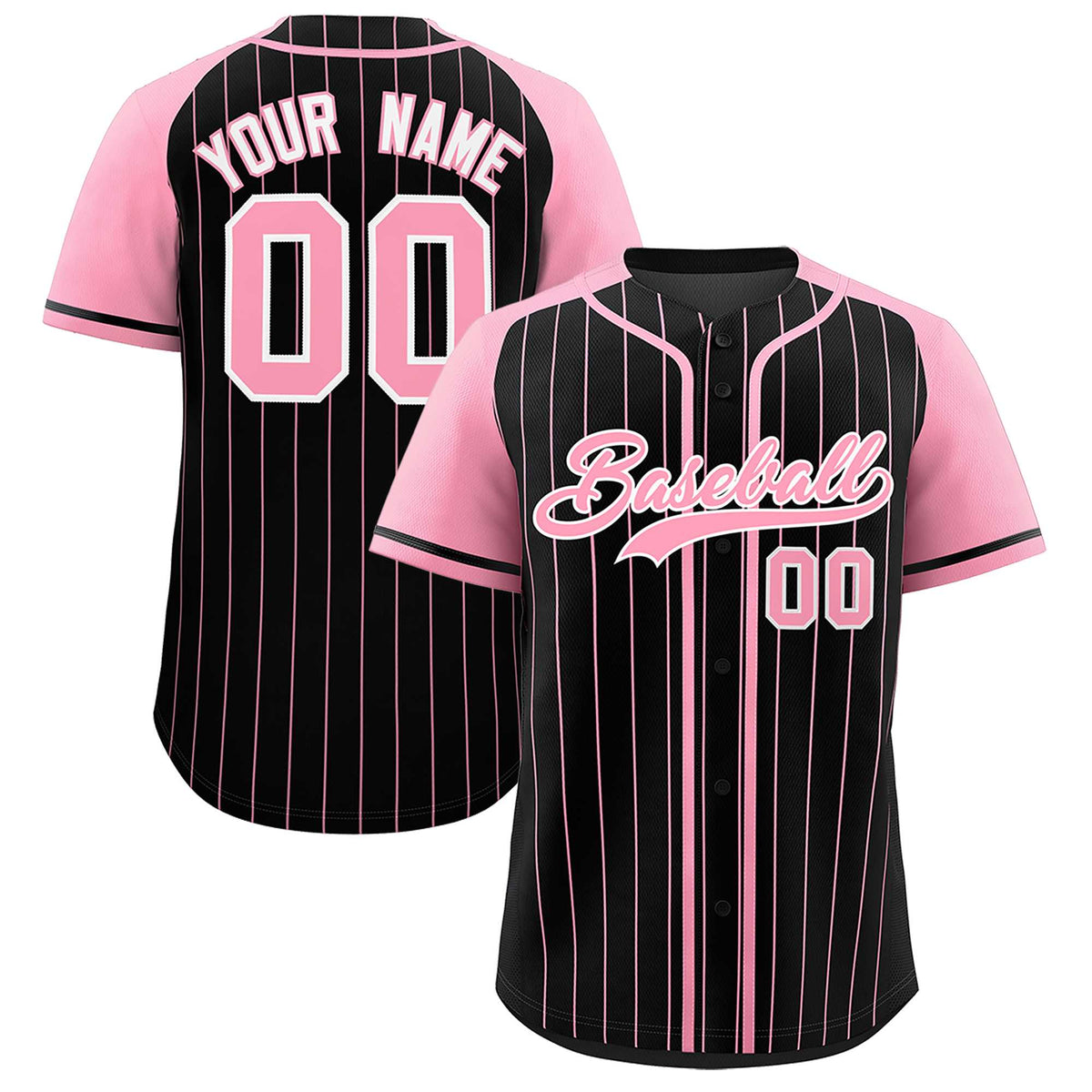 Custom Black Light Pink Stripe Fashion Raglan Sleeves Authentic Baseball Jersey