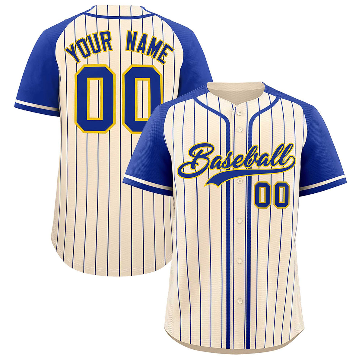 Custom Cream Royal Stripe Fashion Raglan Sleeves Authentic Baseball Jersey