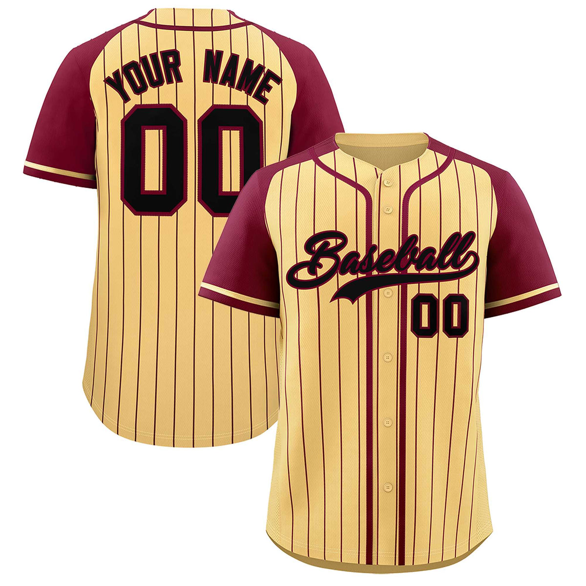 Custom Khaki Crimson Stripe Fashion Raglan Sleeves Authentic Baseball Jersey