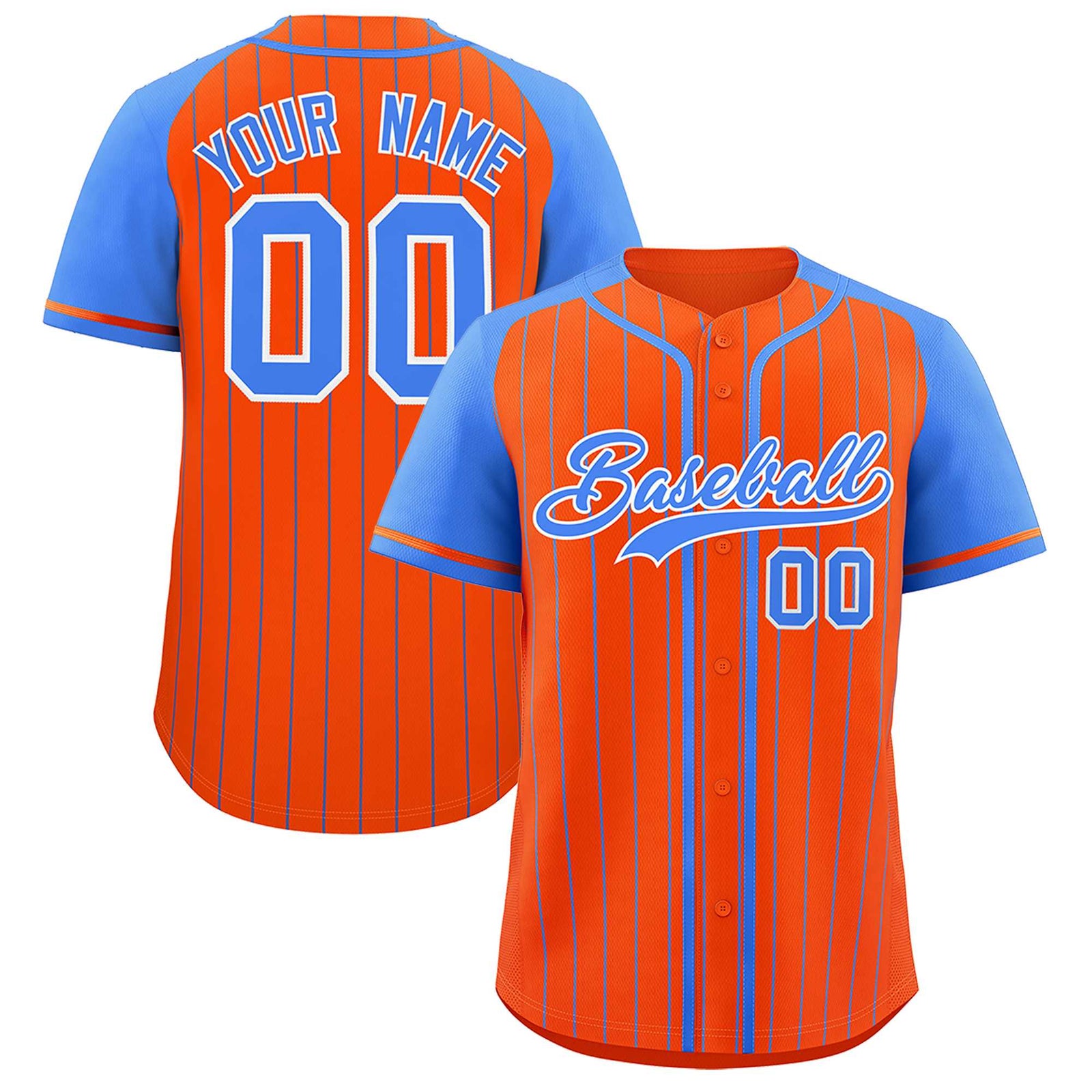 Custom Orange Powder Blue Stripe Fashion Raglan Sleeves Authentic Baseball Jersey